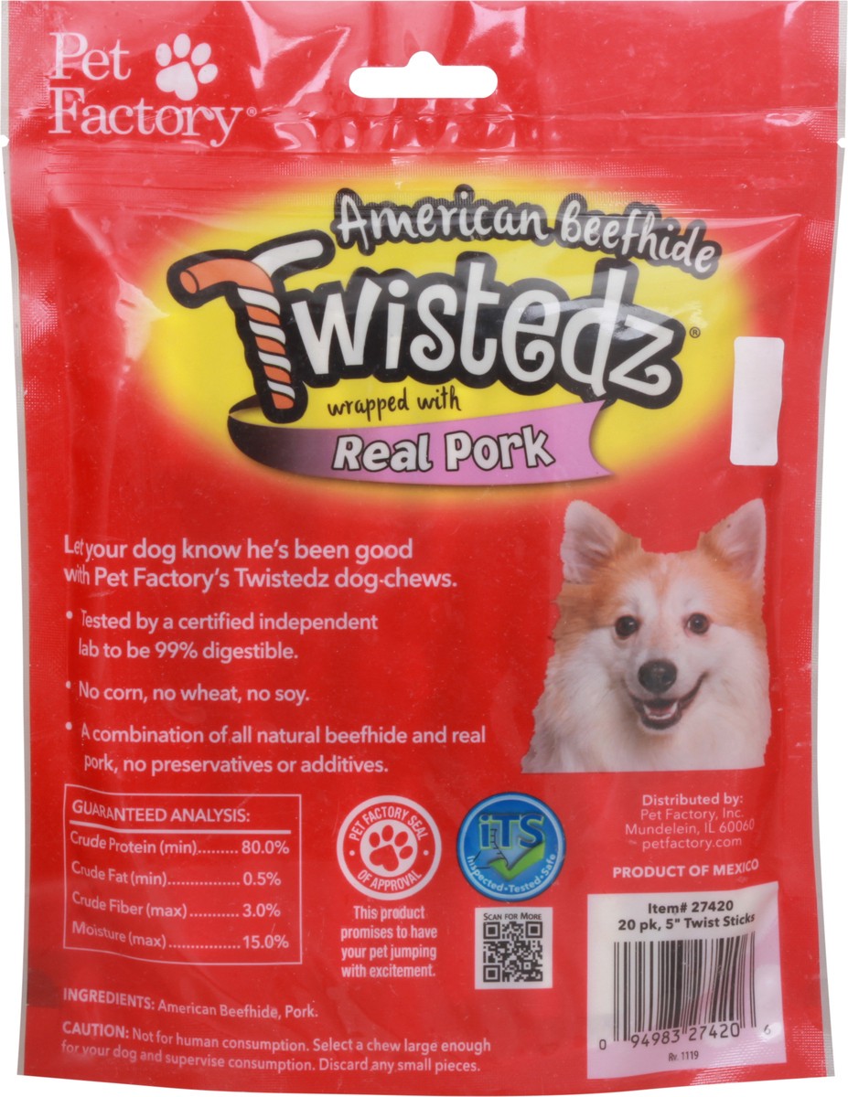 slide 2 of 11, Twistedz 20 Pack Wrapped with Real Pork American Beefhide Twist Sticks Dog Chews 20 ea, 20 ct