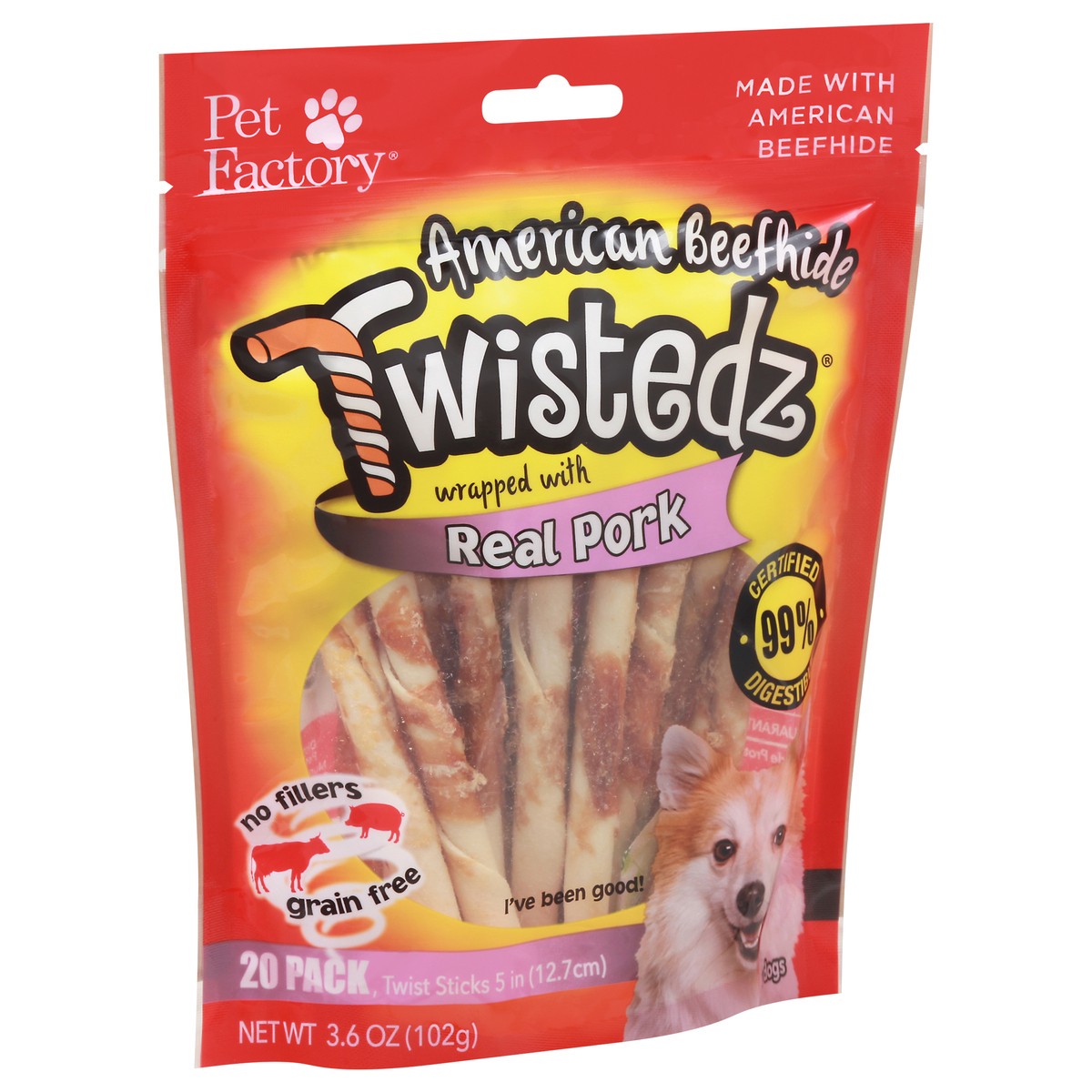 slide 11 of 11, Twistedz 20 Pack Wrapped with Real Pork American Beefhide Twist Sticks Dog Chews 20 ea, 20 ct