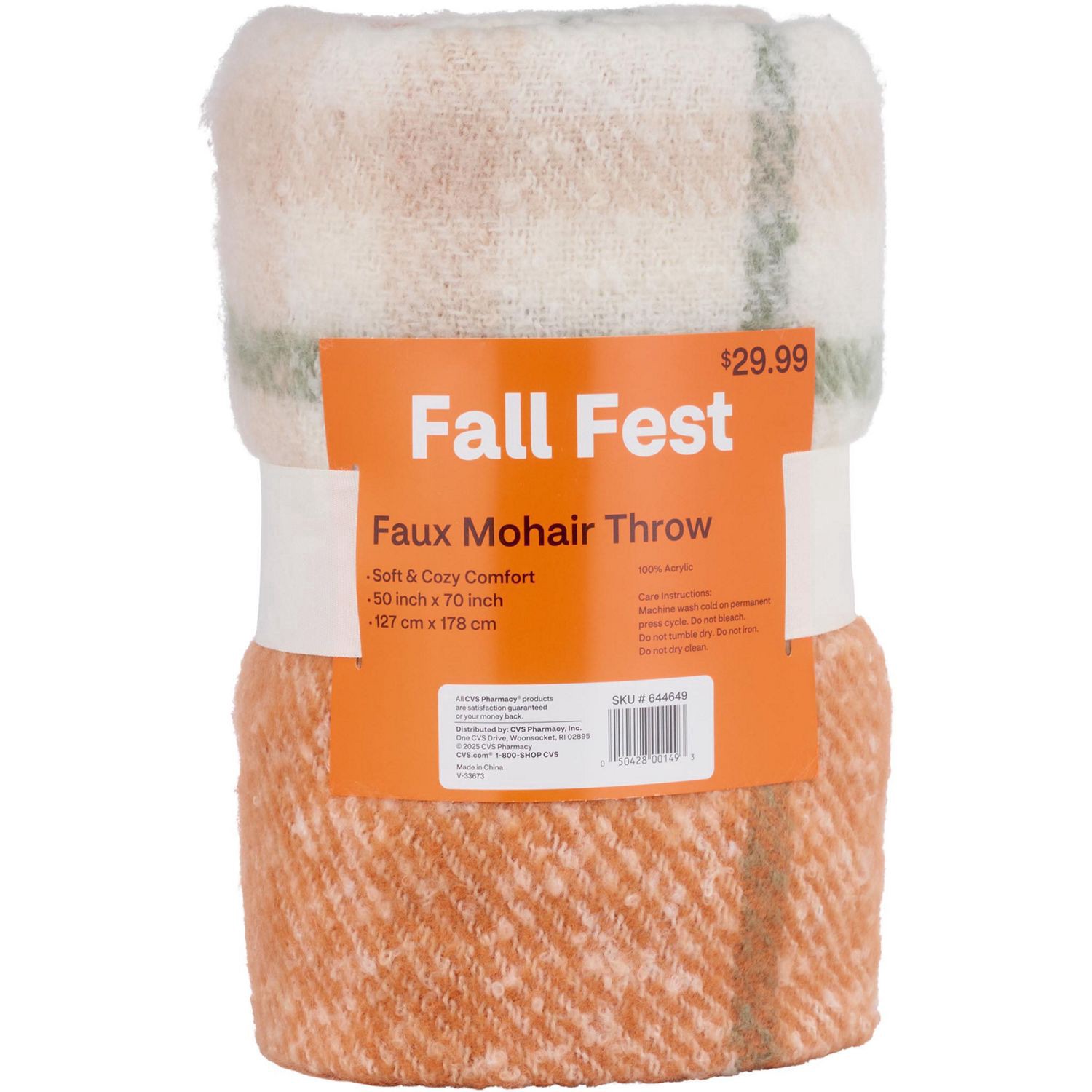 slide 1 of 1, Fall Fest Faux Mohair Plaid Throw Blanket, Beige & Sage, 50 X 70 In, 1 ct