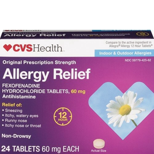 slide 1 of 7, Cvs 12hr Non Drowsy Allergy Relief Fexofenadine Hcl Tablets, 24 Ct, 24 ct