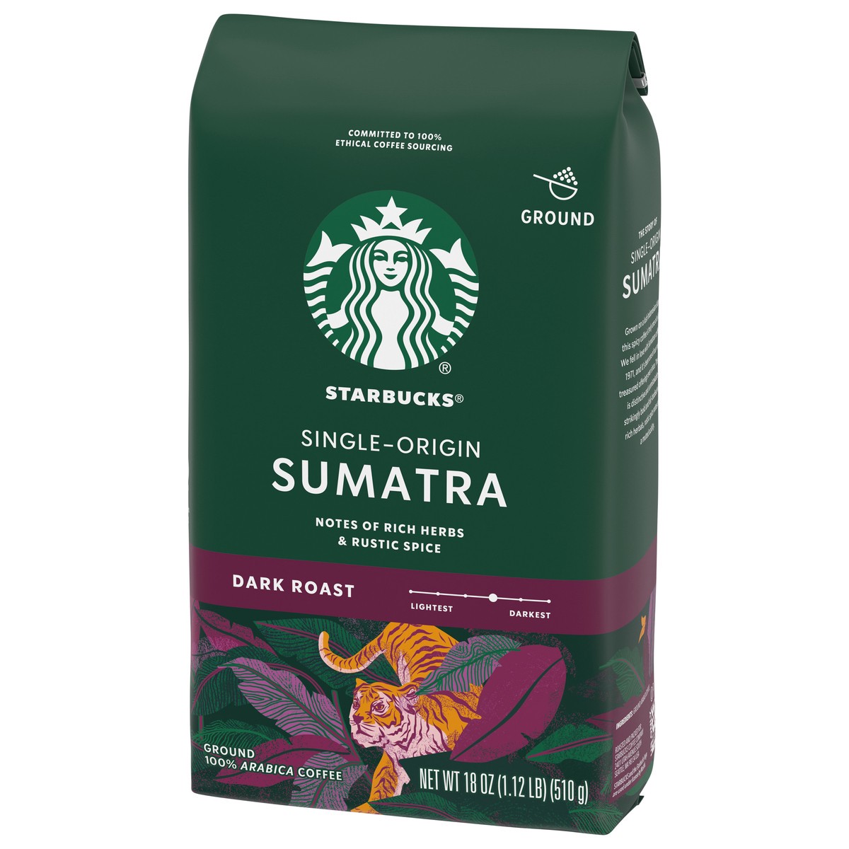 slide 8 of 13, Starbucks Ground Coffee, Dark Roast Coffee, Sumatra, 100% Arabica, 1 bag (18 oz), 18 oz