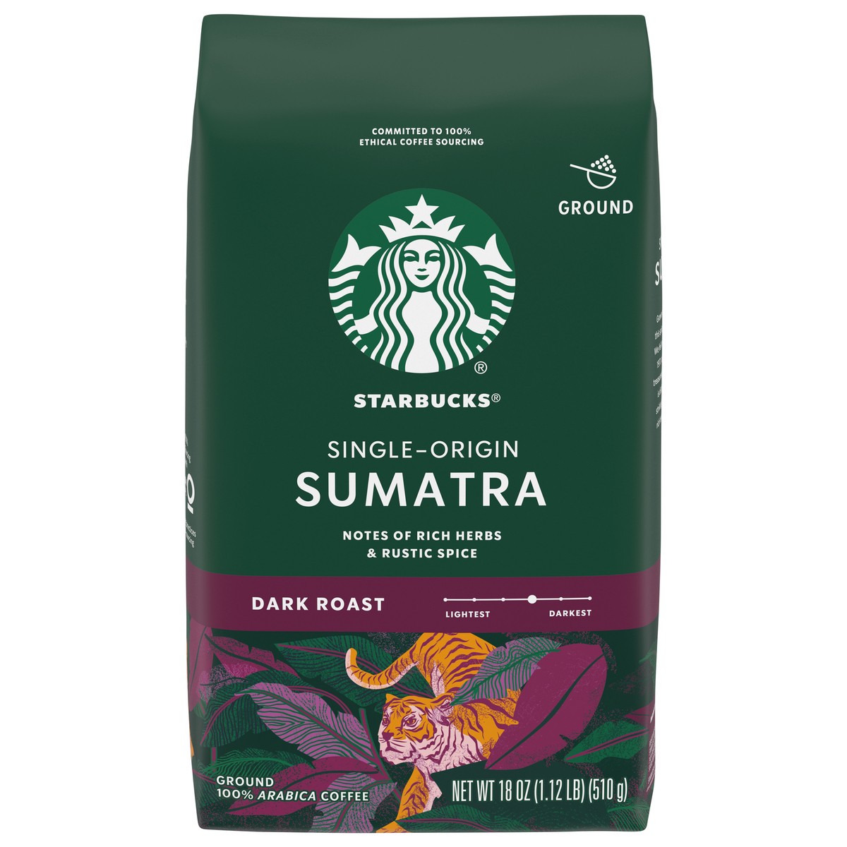 slide 7 of 13, Starbucks Ground Coffee, Dark Roast Coffee, Sumatra, 100% Arabica, 1 bag (18 oz), 18 oz