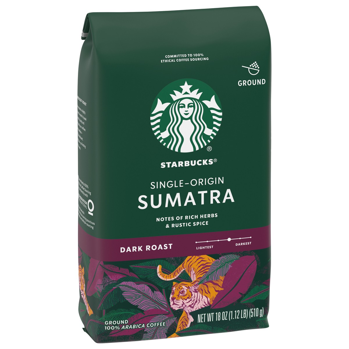 slide 4 of 13, Starbucks Ground Coffee, Dark Roast Coffee, Sumatra, 100% Arabica, 1 bag (18 oz), 18 oz