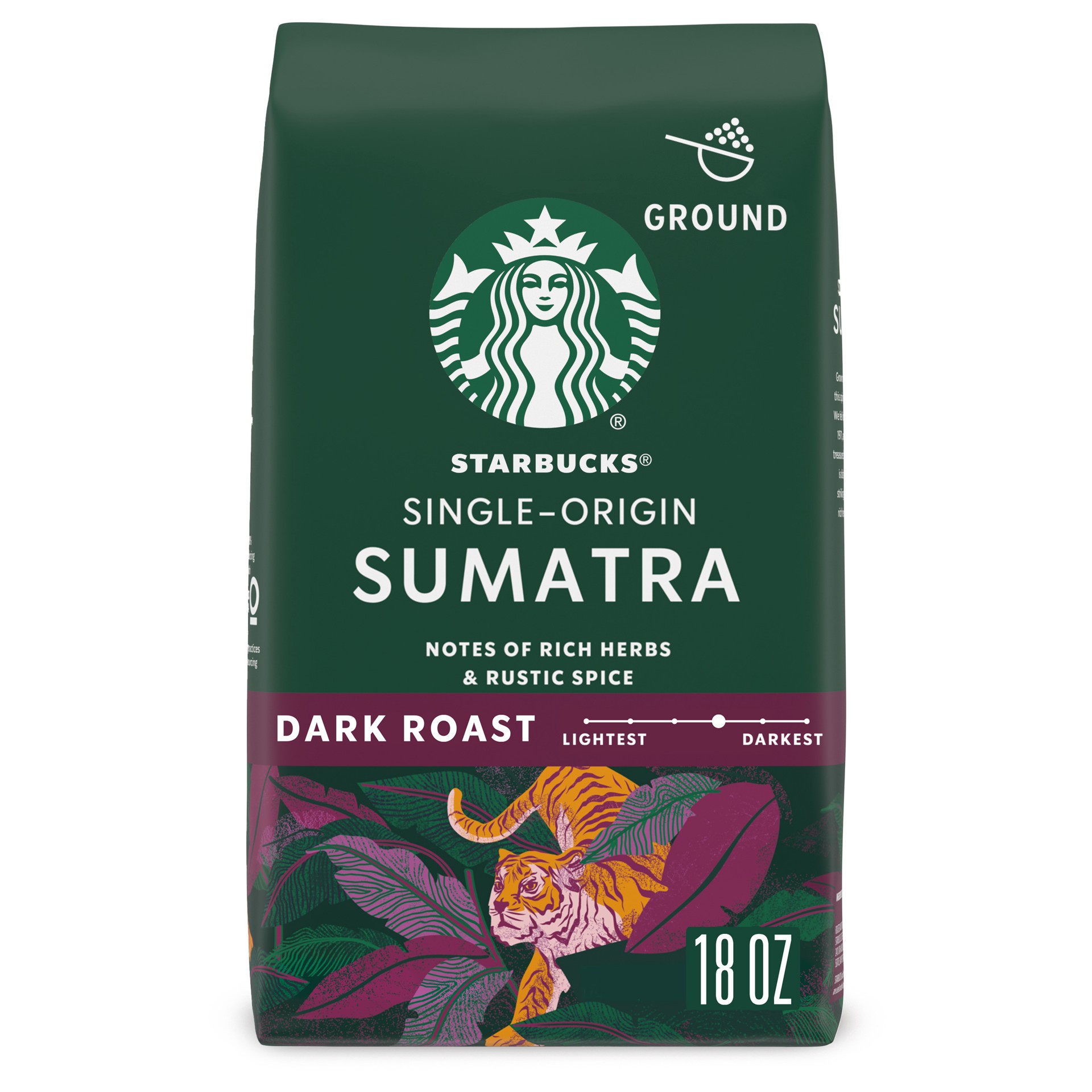 slide 1 of 13, Starbucks Ground Coffee, Dark Roast Coffee, Sumatra, 100% Arabica, 1 bag (18 oz), 18 oz