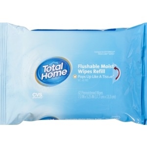 slide 1 of 1, Total Home By CVS Flushable Moist Wipes Refill, 42 ct