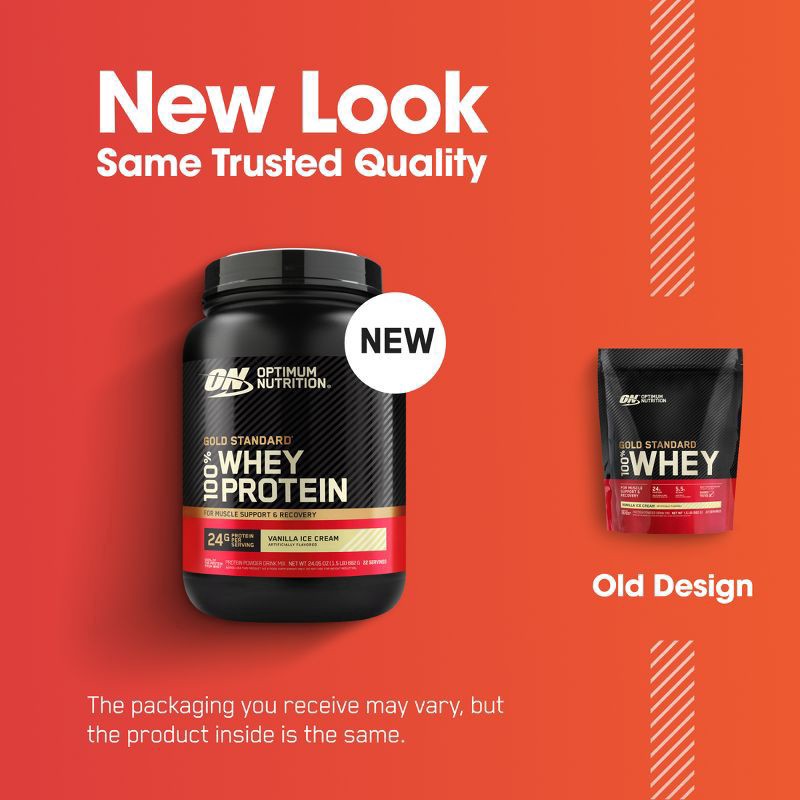 slide 3 of 14, Optimum Nutrition Gold Standard 100 Percent Optimal Nutrition, Gold Standard 100% WHEY, Vanilla Ice Cream, 1.5 LB, 1.54 lb