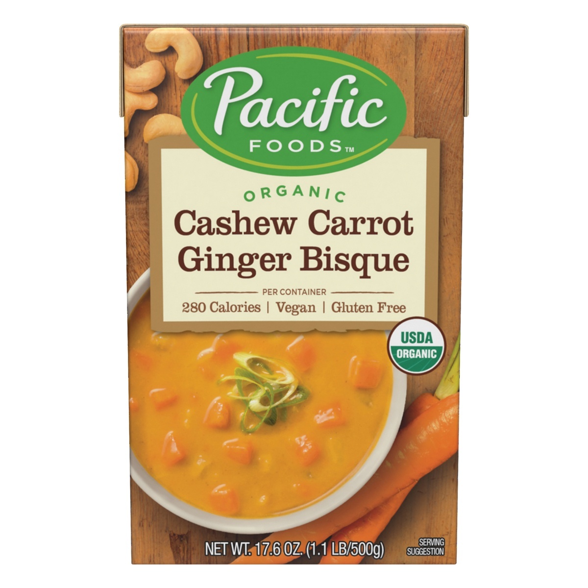 slide 1 of 1, Pacific Foods Pacific Organic Cashew Carrot Ginger Bisque, 17.6 oz