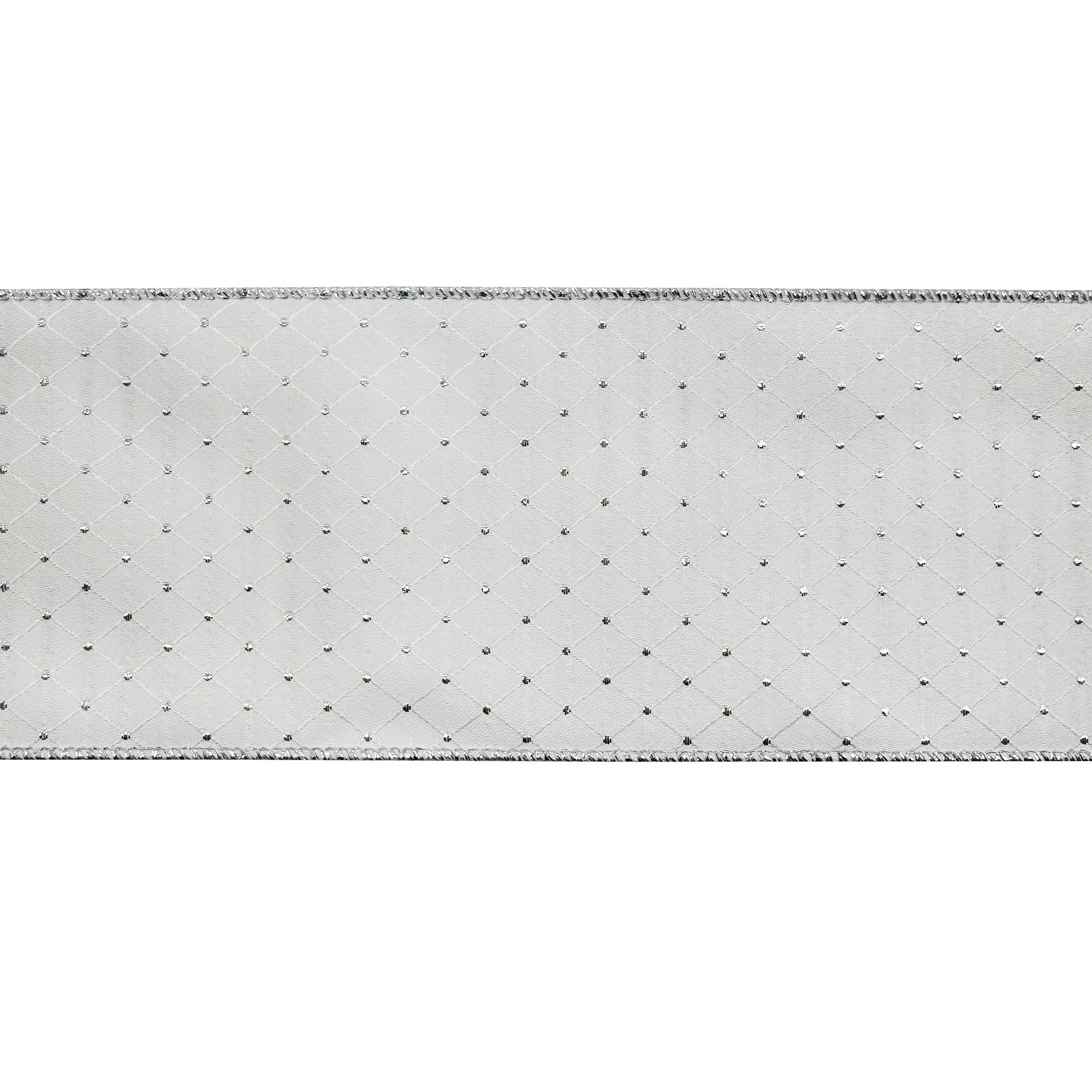 slide 3 of 3, 2.5" X 15ft. White & Silver Jacquard Dots Wired Ribbon By Celebrate It, 3.5 in x 15 ft