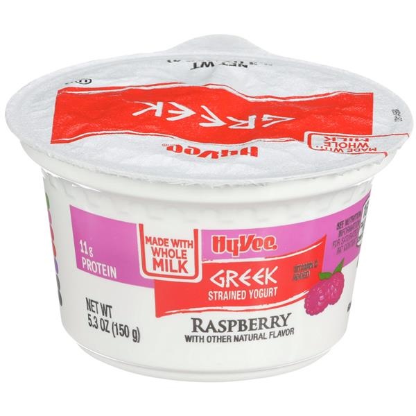 slide 1 of 1, Hy-vee Raspberry Greek Strained Yogurt, 5.3 oz
