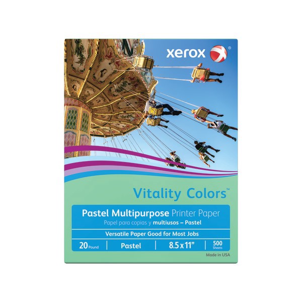 slide 1 of 2, Xerox Vitality Colors Multi-Use Printer Paper, Letter Size 30% Recycled, Green, 500 ct