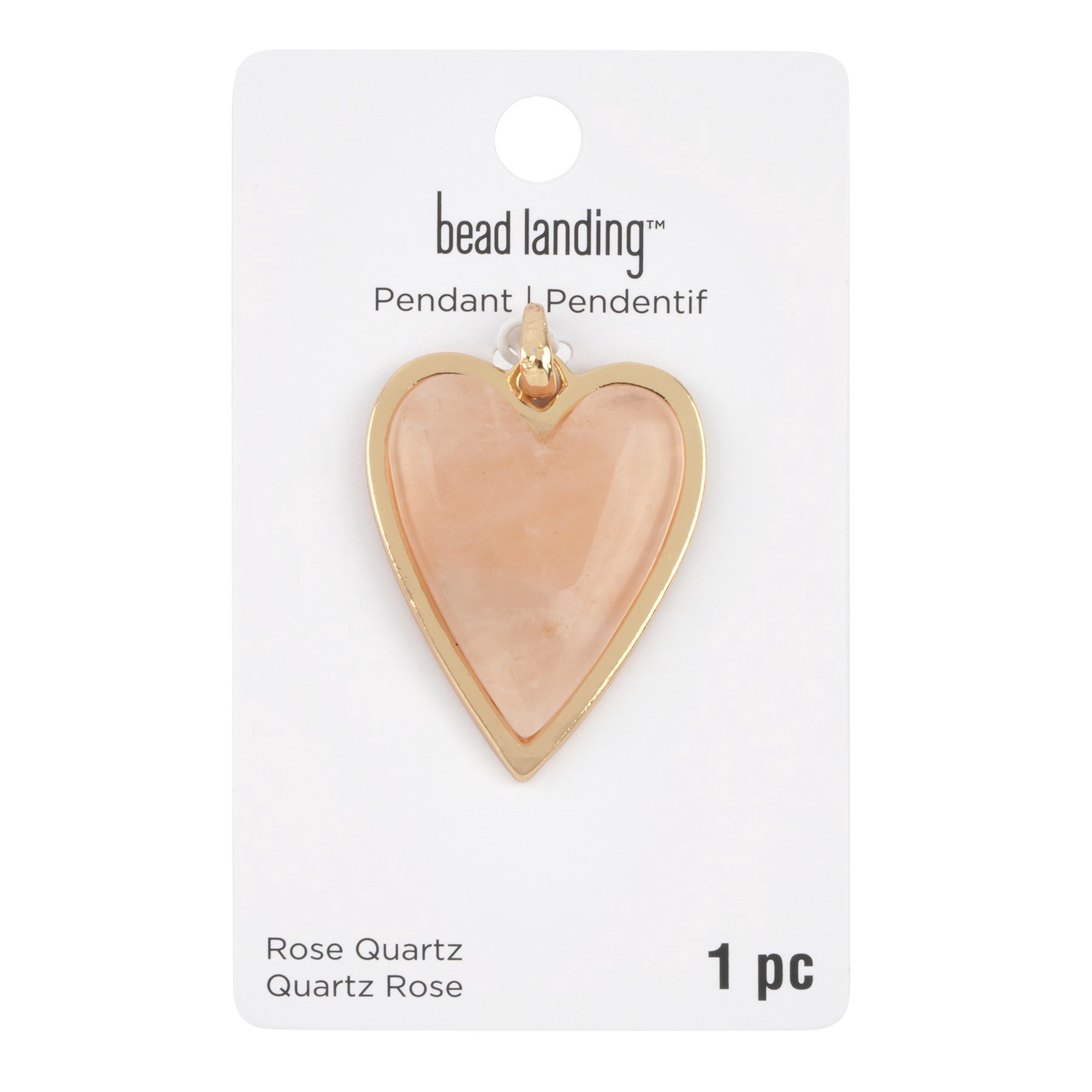 slide 3 of 3, Gold & Rose Quartz Heart Pendant By Bead Landing, 32 mm