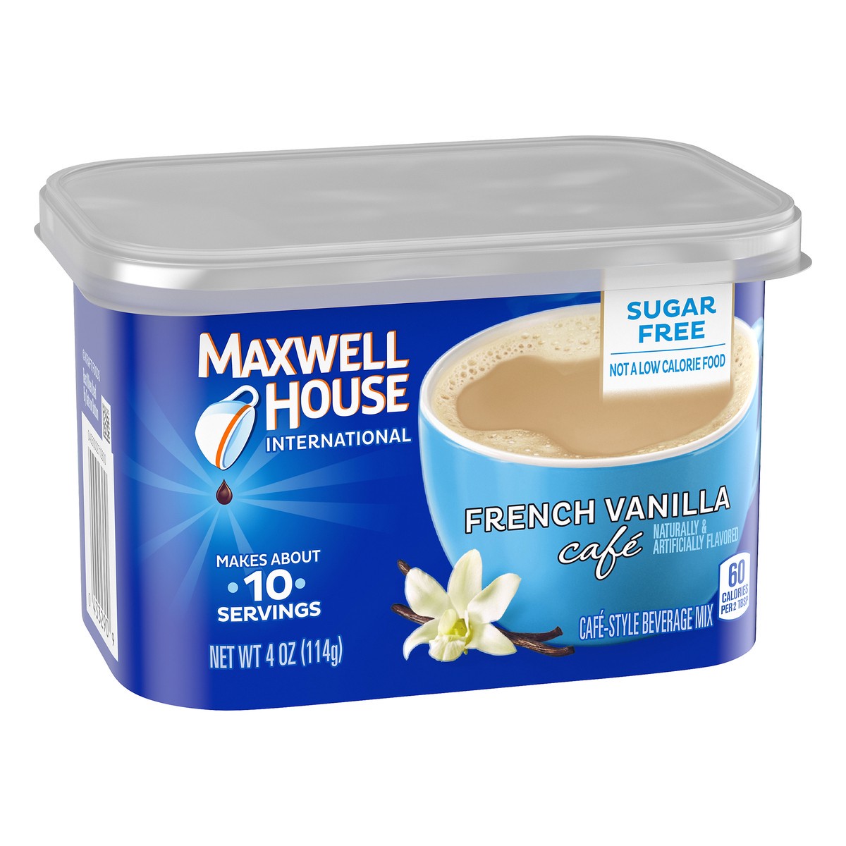 slide 9 of 9, Maxwell House International French Vanilla Café-Style Sugar Free Instant Coffee Beverage Mix, 4 oz. Canister, 4 oz