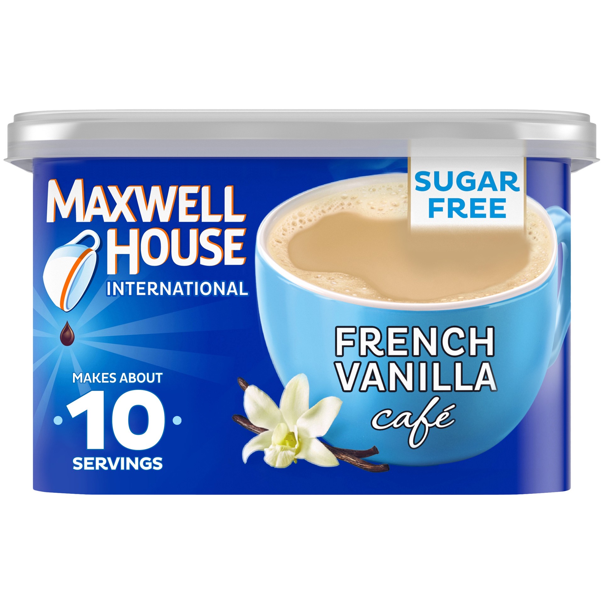 slide 1 of 9, Maxwell House International French Vanilla Café-Style Sugar Free Instant Coffee Beverage Mix, 4 oz. Canister, 4 oz