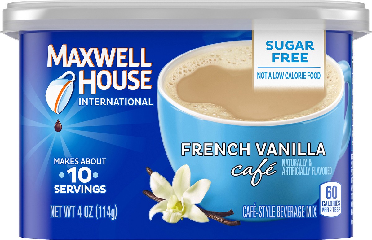 slide 7 of 9, Maxwell House International French Vanilla Café-Style Sugar Free Instant Coffee Beverage Mix, 4 oz. Canister, 4 oz