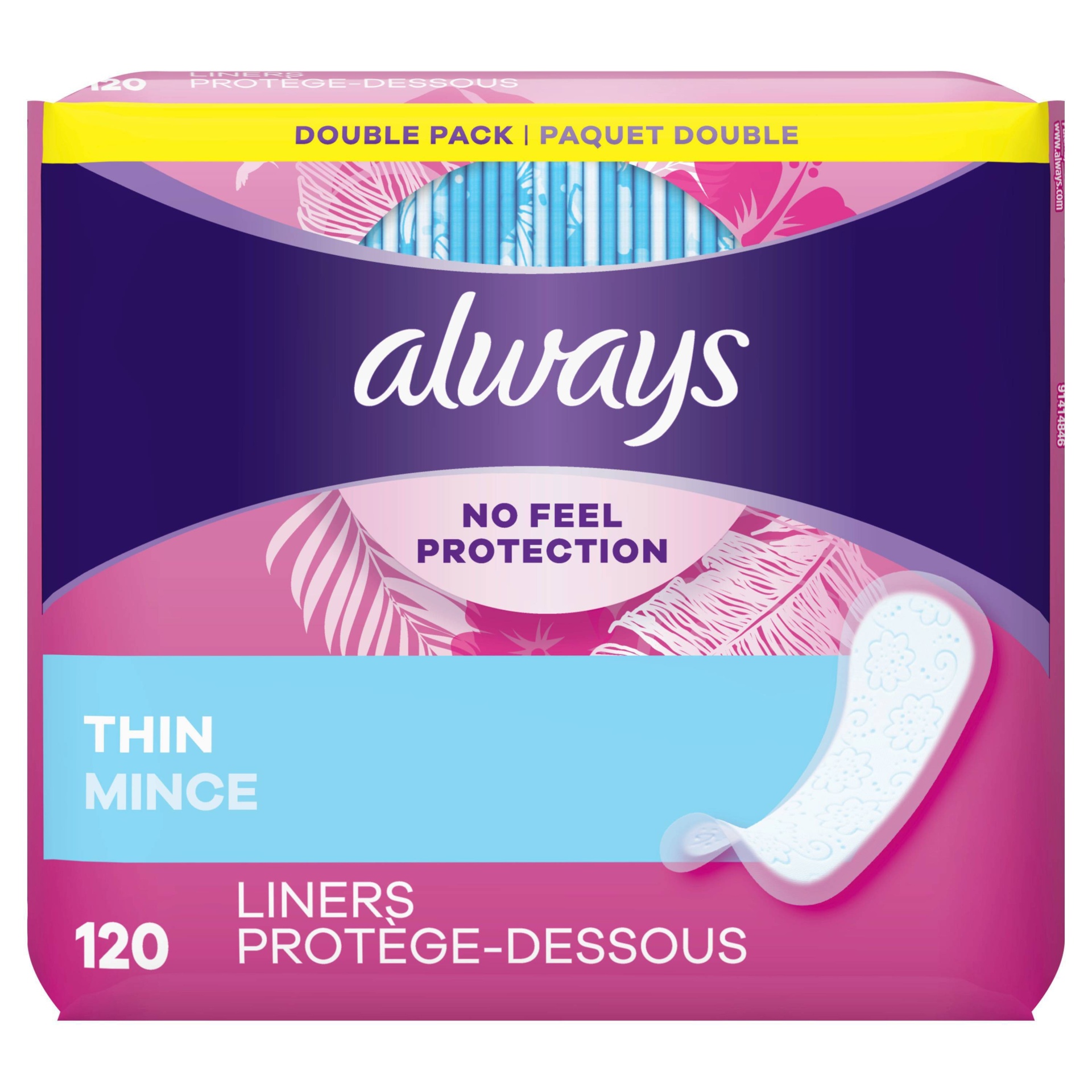 slide 1 of 3, Always Thin Daily Liners, 120 ct