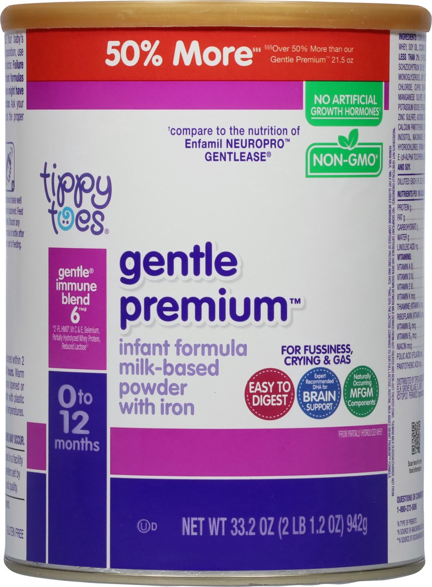 slide 13 of 14, Tippy Toes 0 to 12 Months Milk-Based Powder with Iron Gentle Premium Baby Infant Formula 33.2 oz, 33.20 oz