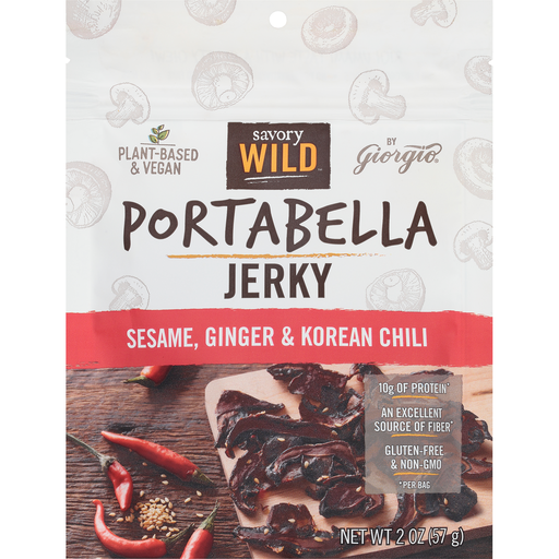 slide 1 of 1, Savory Wild Portabella Jerky Sesame, Ginger, & Korean Chili, 2 oz