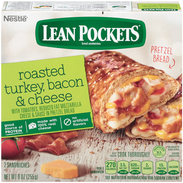 slide 1 of 1, Lean Pockets Roasted Turkey, Bacon & Cheese Pretzel Bread Sandwiches, 9 oz