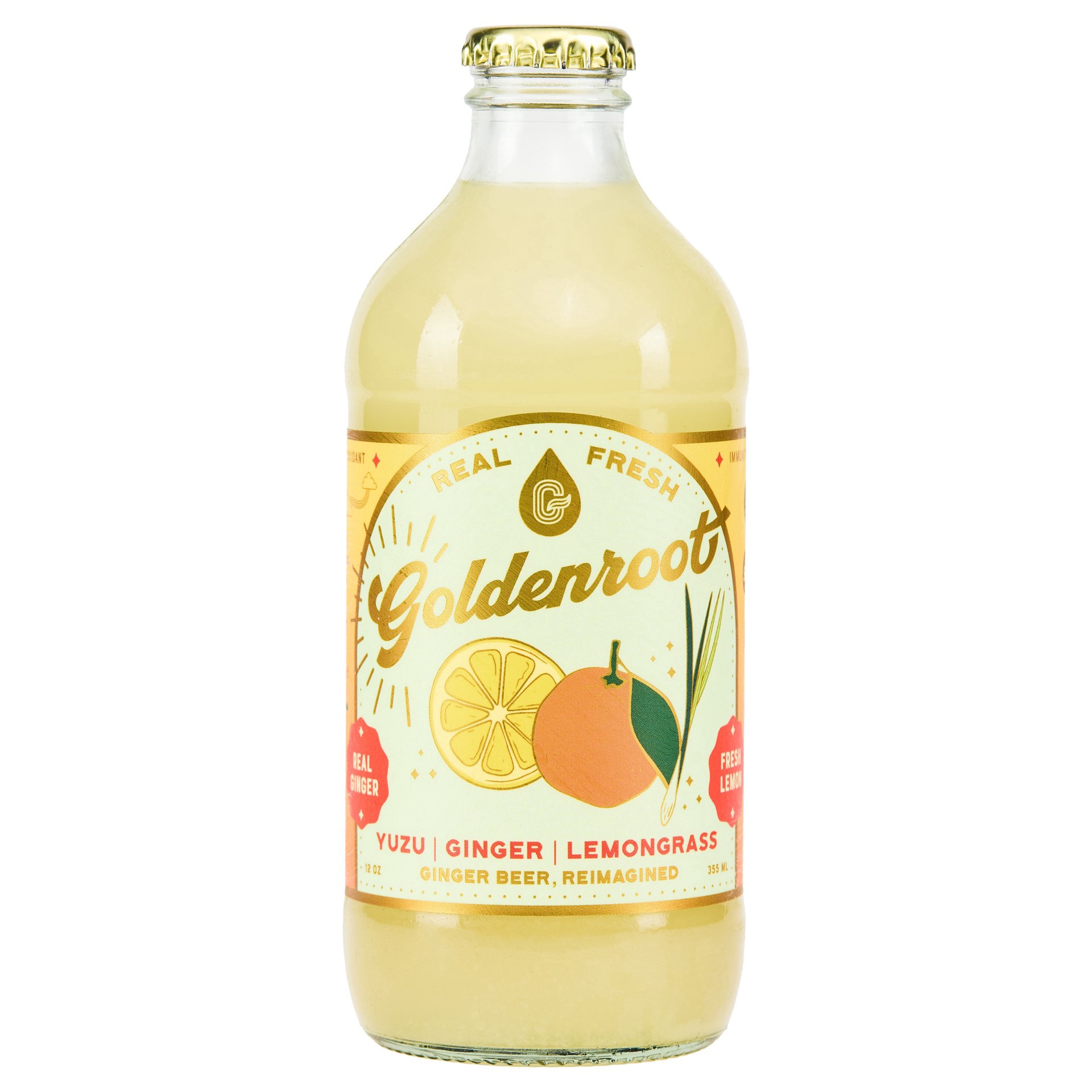 slide 1 of 1, Goldenroot Yuzu Lemongrass Ginger Beer, 12 oz