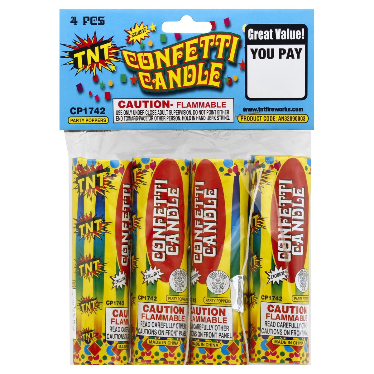 slide 3 of 3, TNT Confetti Candles, 1 ct