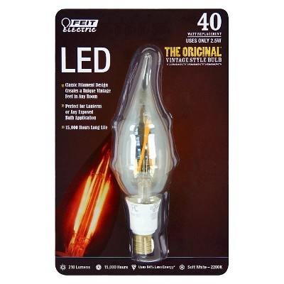 slide 1 of 1, Feit Electric 40-Watt Vintage Chandelier Candelabra Base LED Light Bulb - Soft White, 4 ct