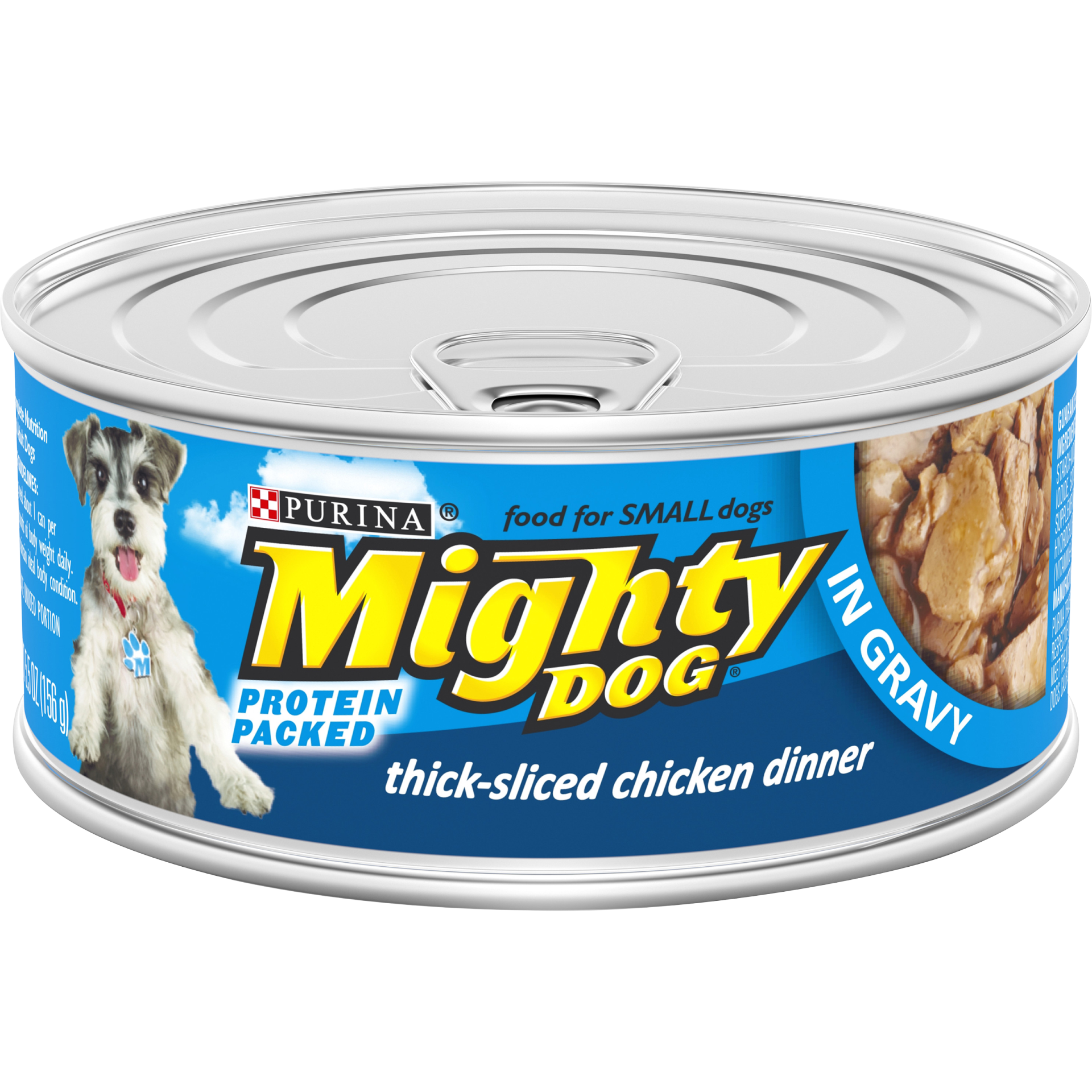 slide 1 of 6, Purina Mighty Dog Thick-Sliced Chicken Dinner in Gravy Dog Food, 5.5 oz