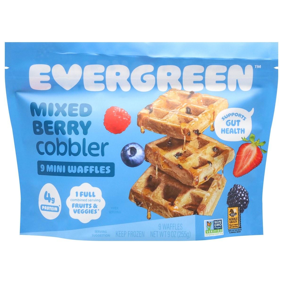 slide 1 of 2, Evergreen Mixed Berry Cobbler Waffles Mini 9 ea, 9 ct