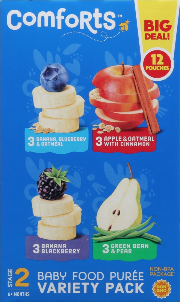 slide 2 of 6, Comforts Baby Food Puree Mixed Variety Pouch, 12 ct