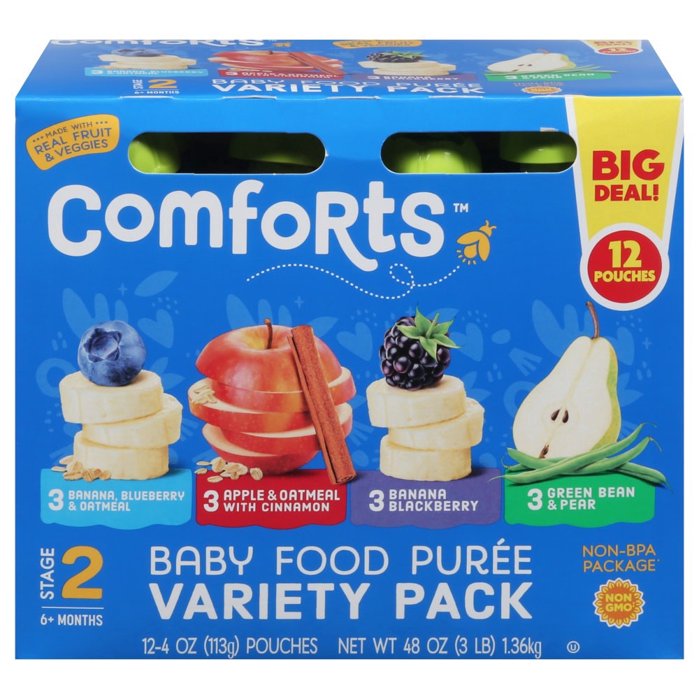 slide 4 of 6, Comforts Baby Food Puree Mixed Variety Pouch, 12 ct