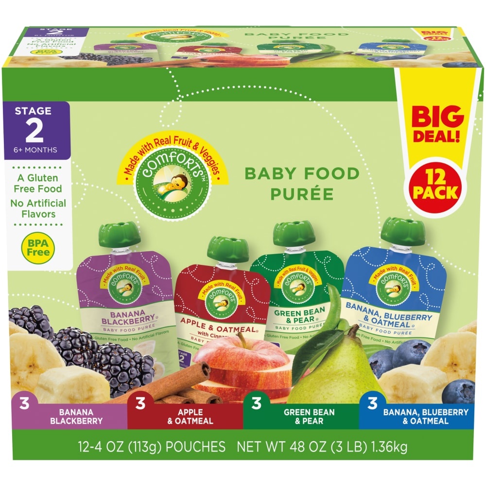 slide 1 of 1, Comforts Baby Food Puree Mixed Variety Pouch, 12 ct