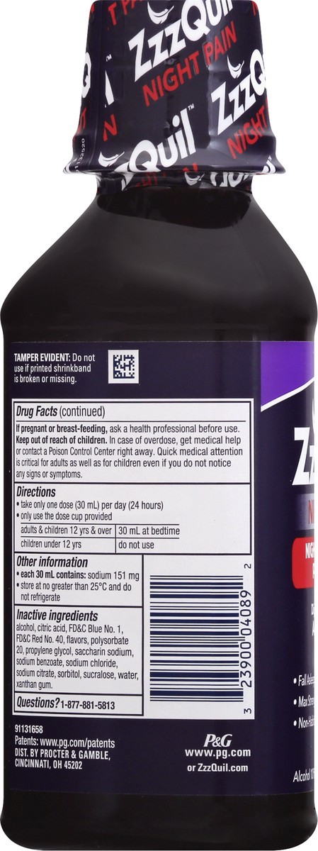 slide 3 of 9, Vicks ZzzQuil Night Pain Liquid, Nighttime Sleep-Aid Pain Reliever, Midnight Berry Flavored, 12 FL OZ, 12 fl oz