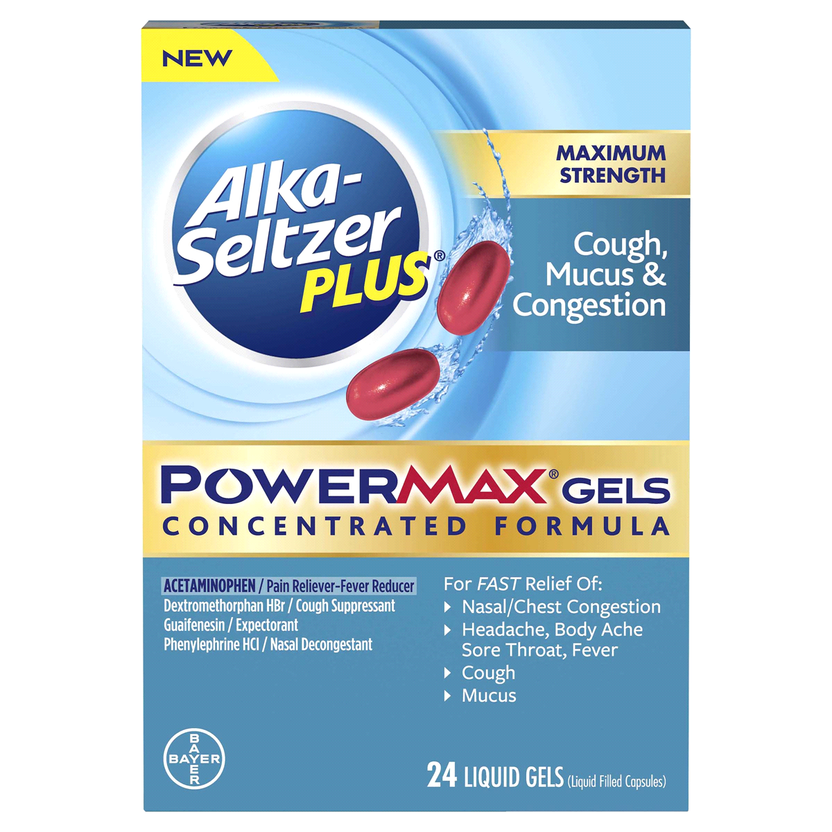 slide 1 of 1, Alka-Seltzer Plus Powermax Mucus Liquid Gels, 24 ct