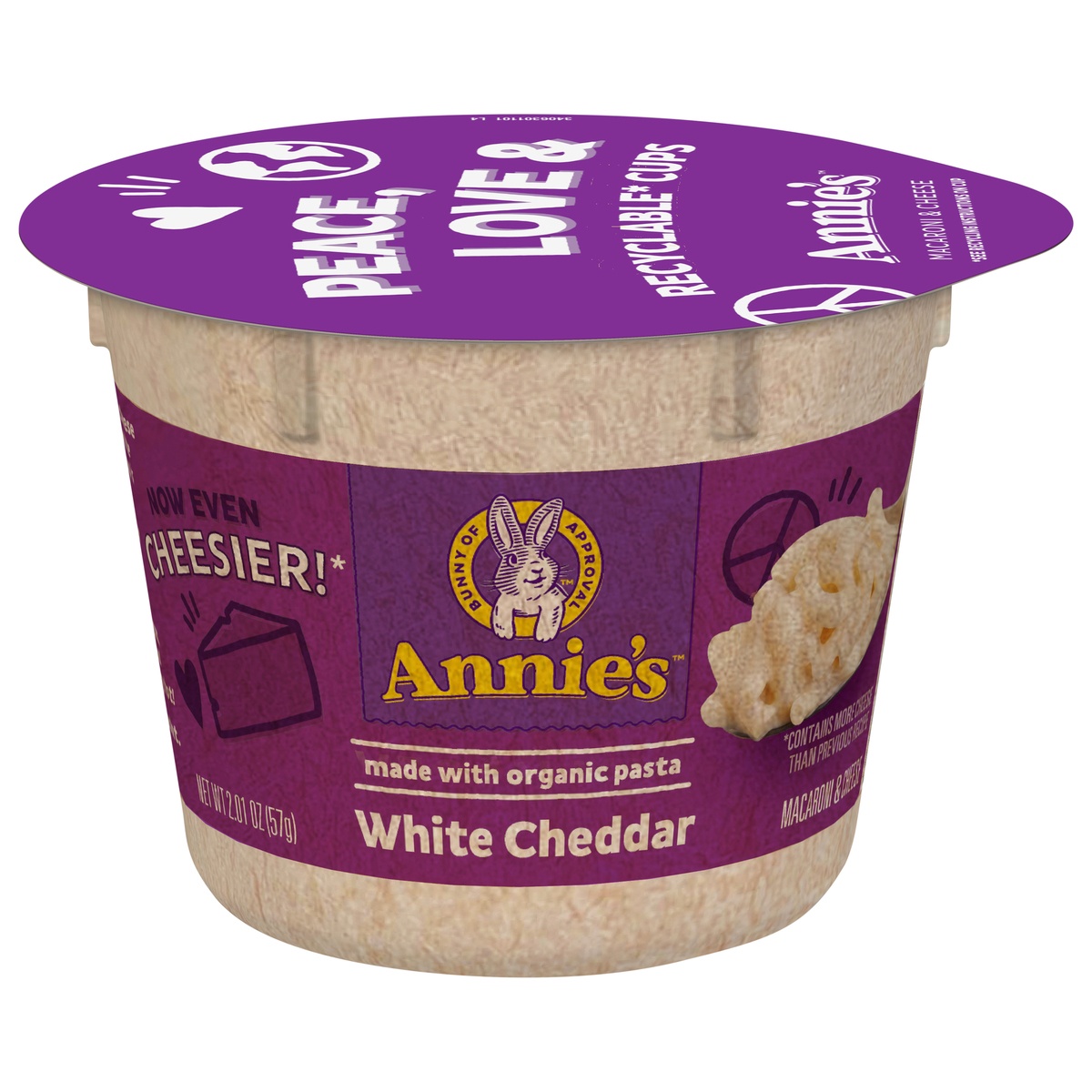 slide 1 of 1, Annie's White Cheddar Macaroni & Cheese, Microwavable Cup, 2.01 oz, 2 oz