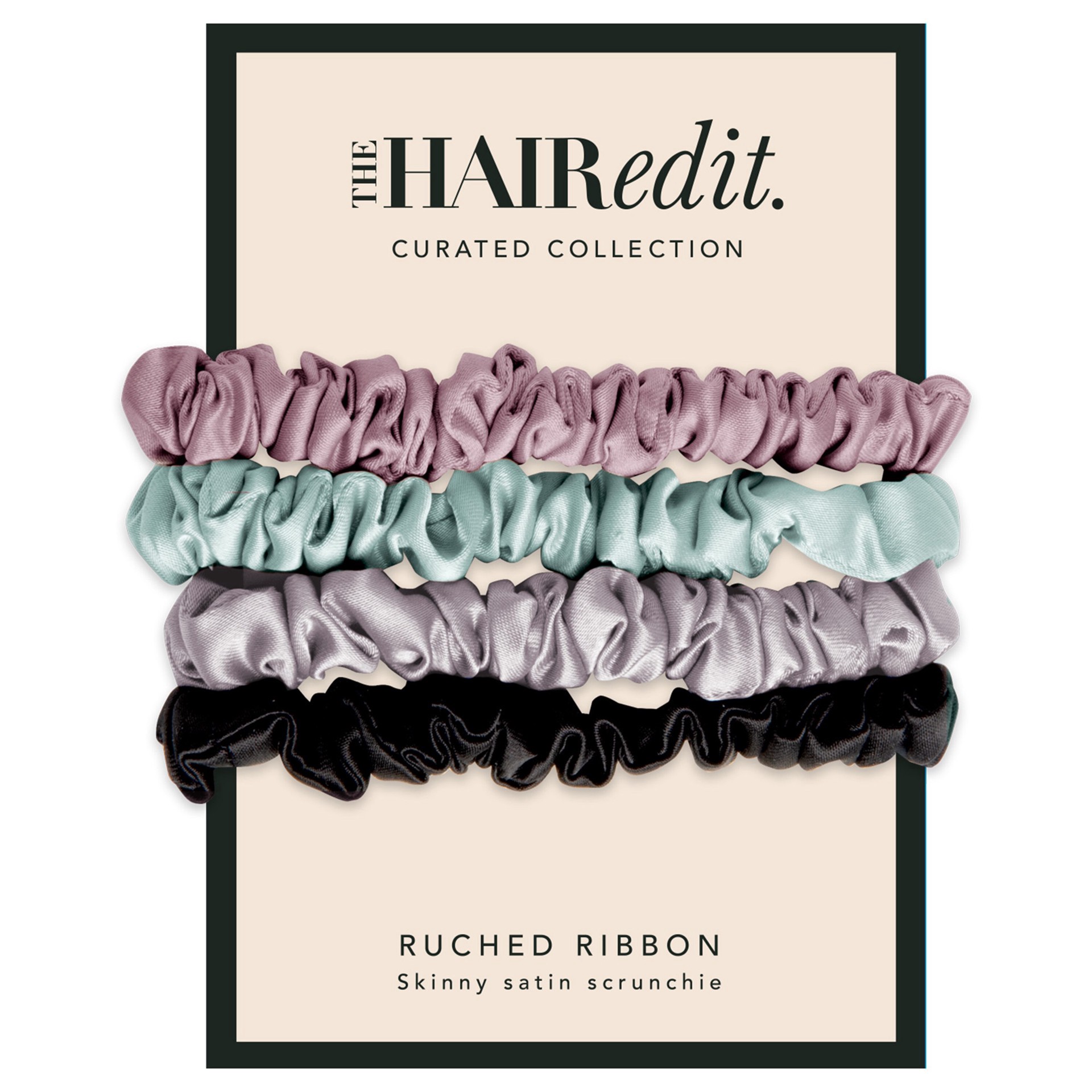 slide 1 of 6, The Hair Edit Ruched Ribbon Skinny Satin Scrunchies, 4 Ct, 4 ct
