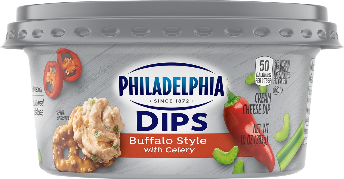 slide 3 of 9, Philadelphia Dips Buffalo Style with Celery Cream Cheese Dip, 10 oz Tub, 10 oz