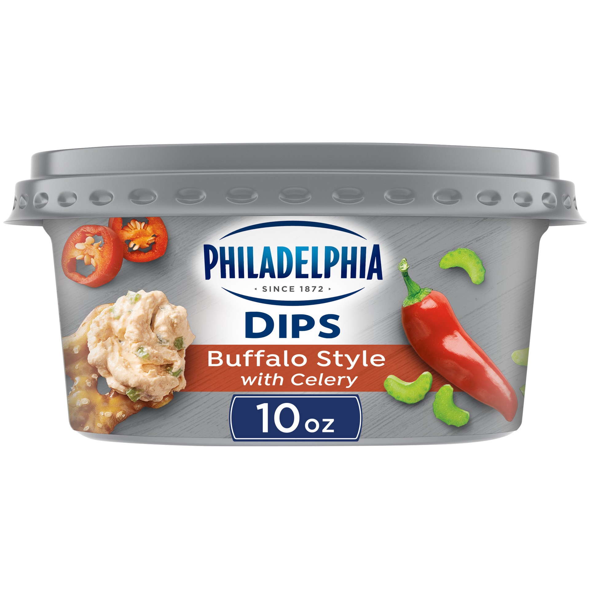 slide 1 of 9, Philadelphia Dips Buffalo Style with Celery Cream Cheese Dip, 10 oz Tub, 10 oz