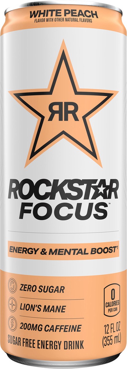 slide 9 of 10, Rockstar Focus Sugar Free Energy Drink White Peach - 12 fl oz, 12 fl oz