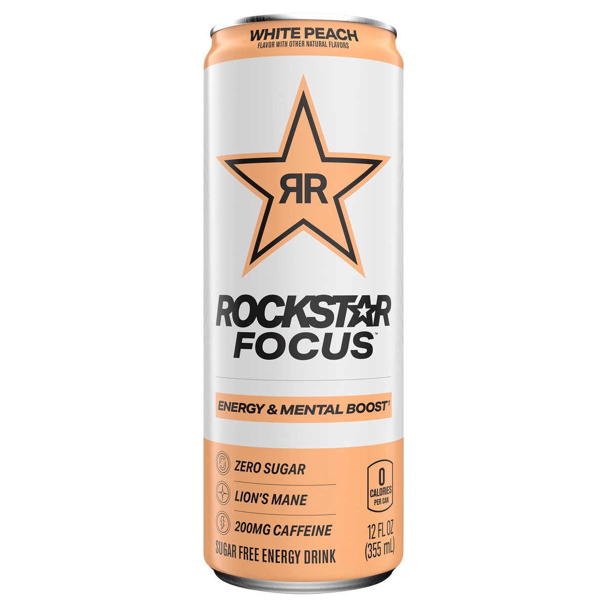 slide 2 of 10, Rockstar Focus Sugar Free Energy Drink White Peach - 12 fl oz, 12 fl oz