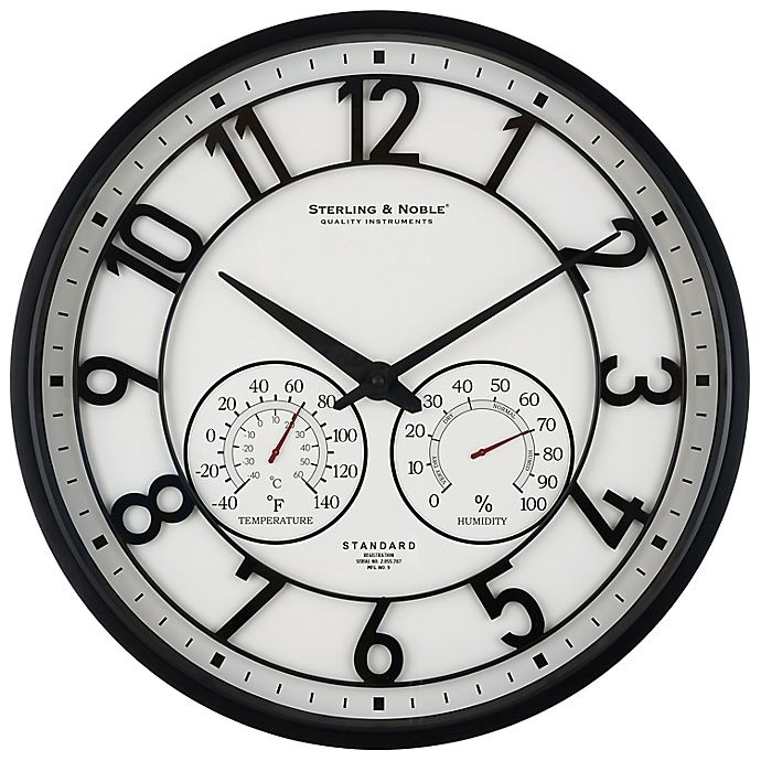 slide 1 of 2, Sterling & Noble Outdoor Wall Clock/Weather Station - Satin Black, 26 in