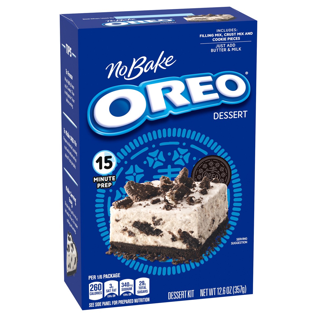 slide 3 of 9, Jell-O No Bake Oreo Dessert Kit with Filling Mix, Crust Mix & Cookie Pieces, 12.6 oz Box, 12.6 oz