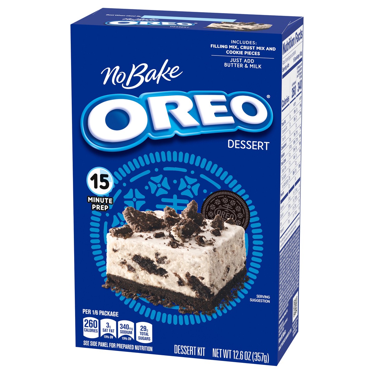 slide 7 of 9, Jell-O No Bake Oreo Dessert Kit with Filling Mix, Crust Mix & Cookie Pieces, 12.6 oz Box, 12.6 oz