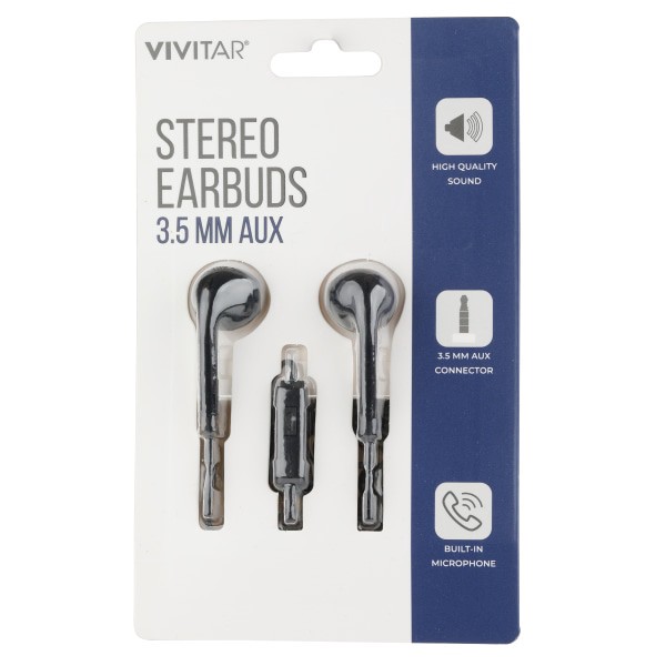 slide 1 of 2, Vivitar Wired Stereo Earbuds, Black, Nil8001, 1 ct