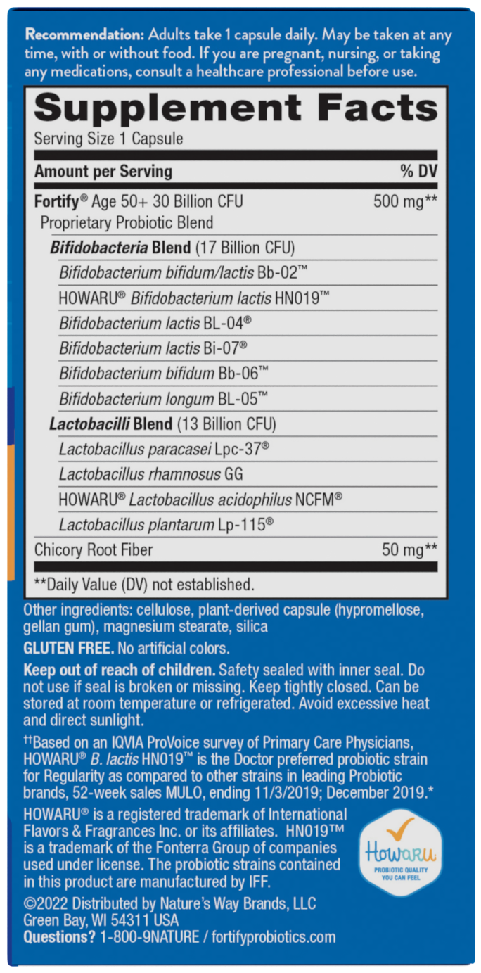 slide 5 of 5, Nature's Way Fortify Capsules Everyday Care Age 50+ Probiotic + Prebiotics 30 ea, 30 ct