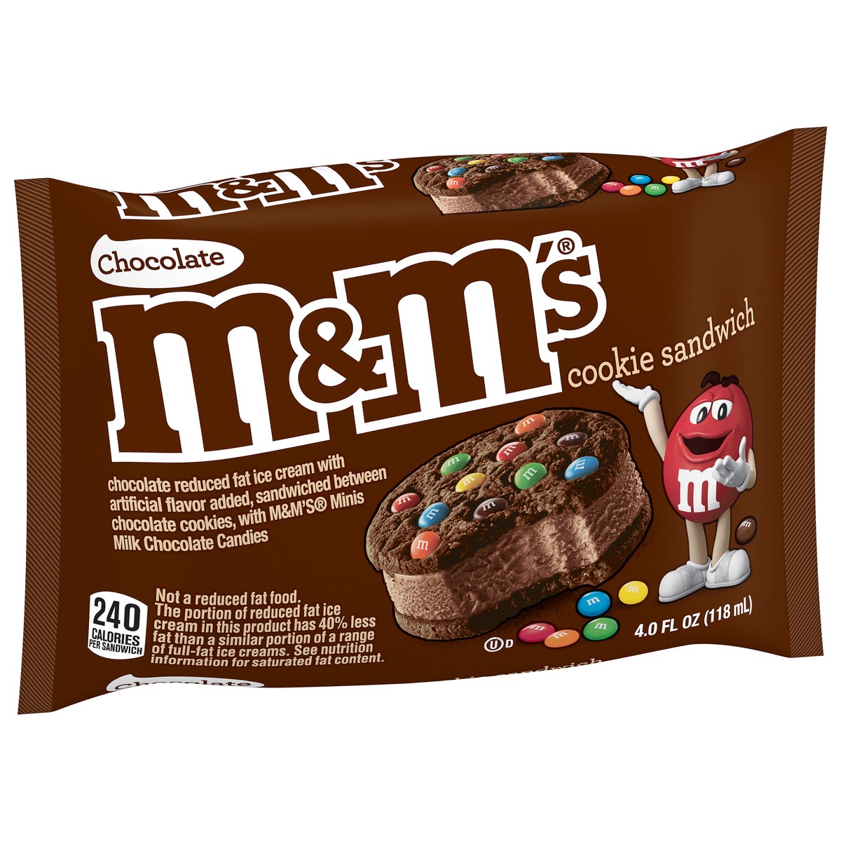 slide 3 of 9, M&M's Ice Cream Chocolate Cookie Sandwich, Reduced Fat Chocolate Ice Cream Dessert Cookie Sandwich, 4 Oz, 4 fl oz