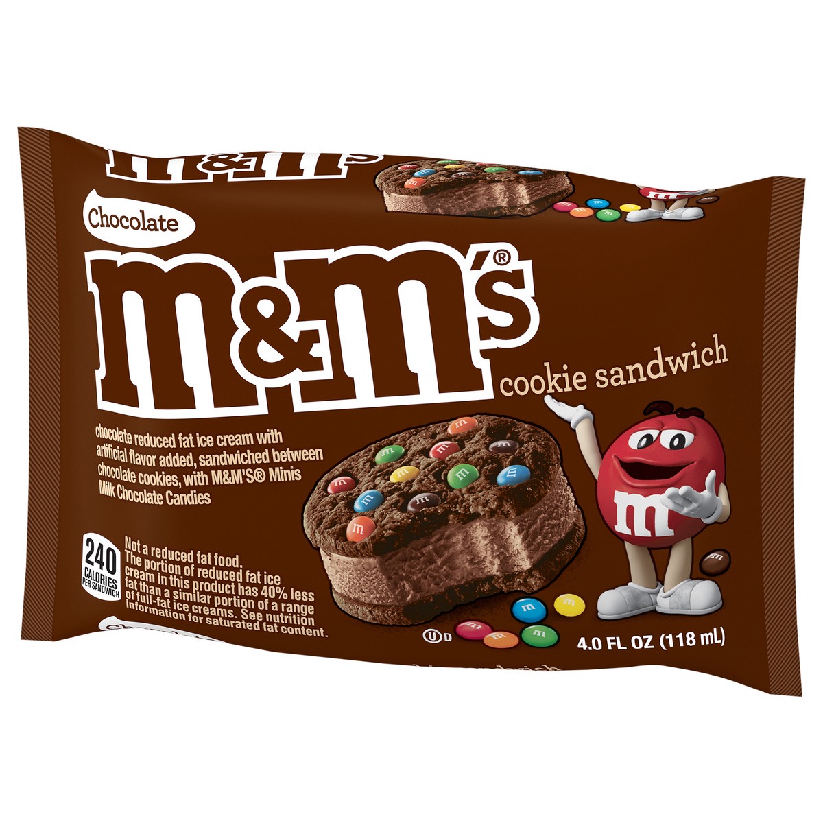 slide 2 of 9, M&M's Ice Cream Chocolate Cookie Sandwich, Reduced Fat Chocolate Ice Cream Dessert Cookie Sandwich, 4 Oz, 4 fl oz
