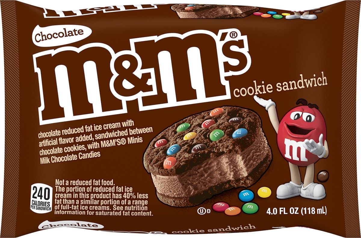 slide 8 of 9, M&M's Ice Cream Chocolate Cookie Sandwich, Reduced Fat Chocolate Ice Cream Dessert Cookie Sandwich, 4 Oz, 4 fl oz