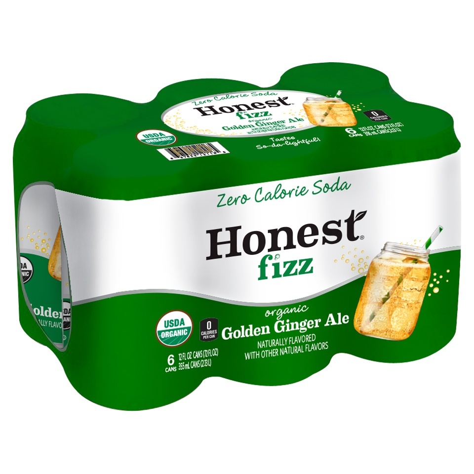 slide 1 of 1, Honest Soda, Zero Calorie, Organic, Golden Ginger Ale, 6 ct; 12 fl oz