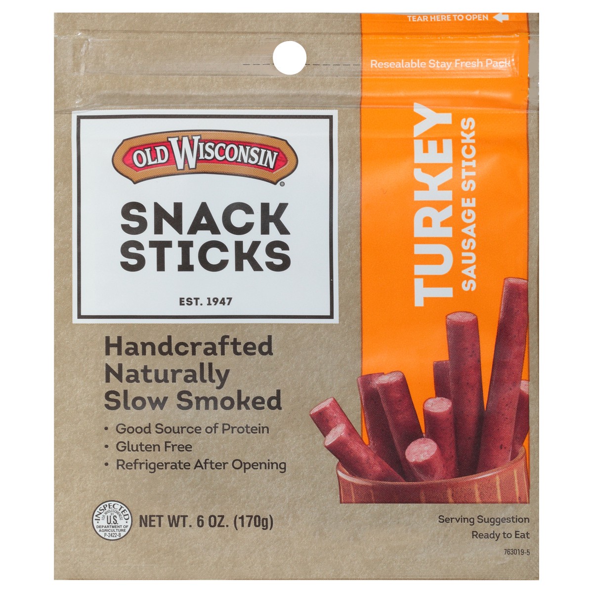 slide 1 of 7, Old Wisconsin Turkey Sausage Snack Sticks 6 oz. Pouch, 6 oz