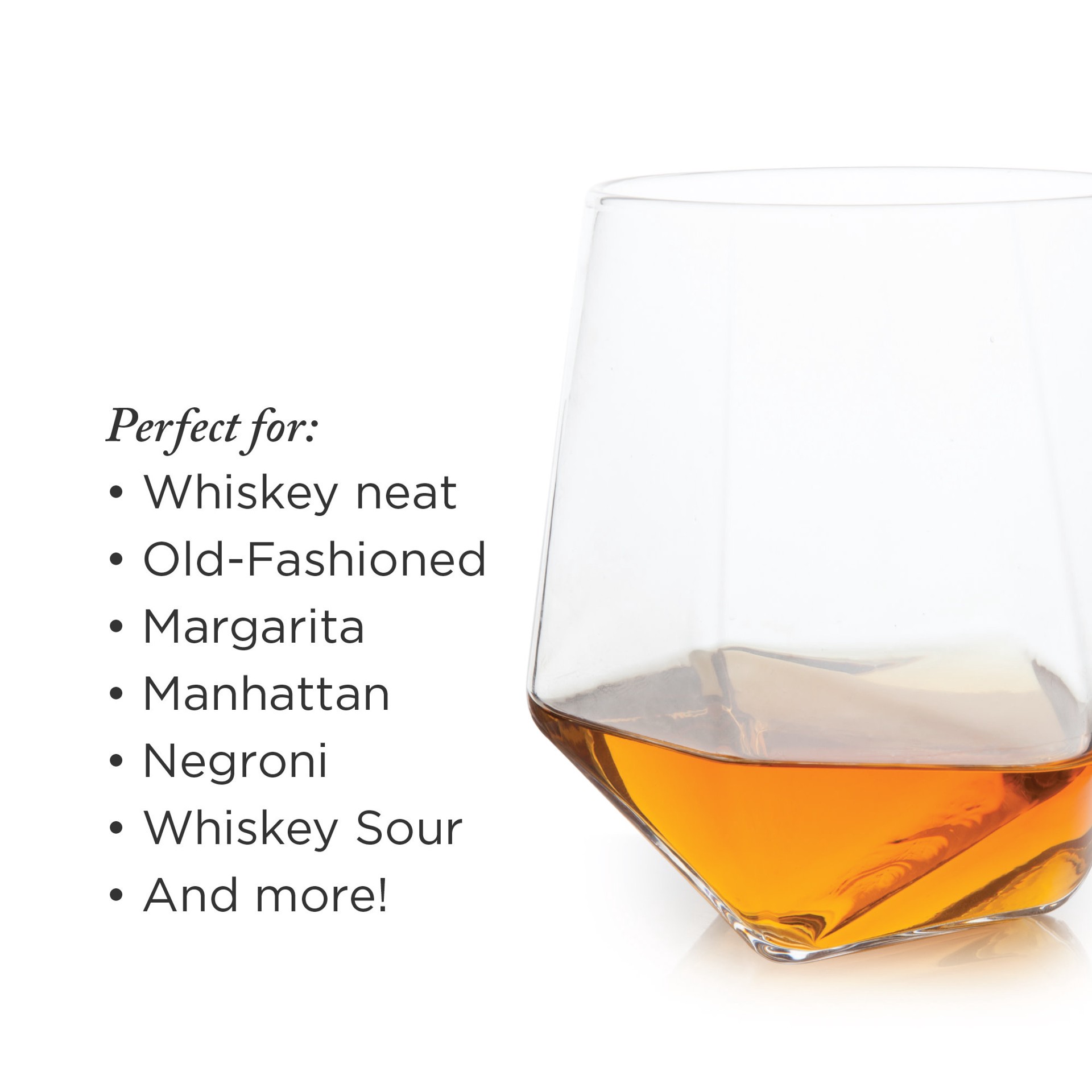 slide 4 of 5, Viski Seneca Faceted Crystal Tumblers Set of 2, Lead-Free Premium Crystal Clear Glass, Stylish Lowball Cocktail Glasses, Cocktail Glass Gift Set, 11 oz, 1 ct