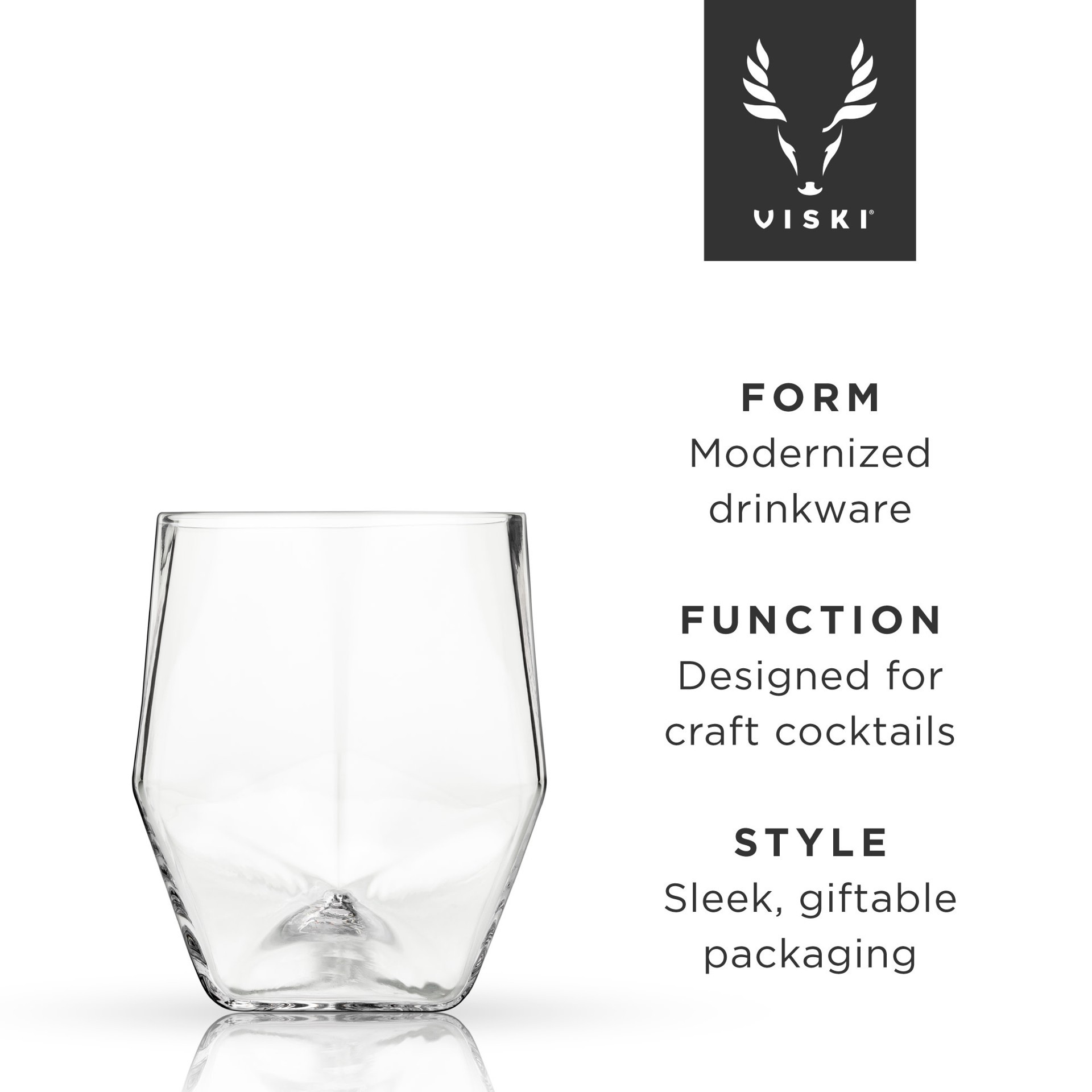 slide 2 of 5, Viski Seneca Faceted Crystal Tumblers Set of 2, Lead-Free Premium Crystal Clear Glass, Stylish Lowball Cocktail Glasses, Cocktail Glass Gift Set, 11 oz, 1 ct